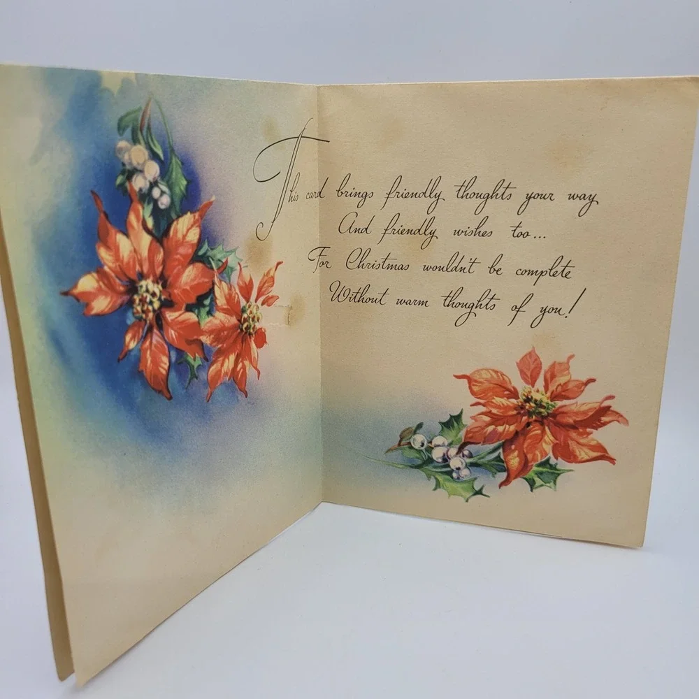 Vintage Doehla Fine Arts Christmas Card Poinsettia‎ Thinking of You USA